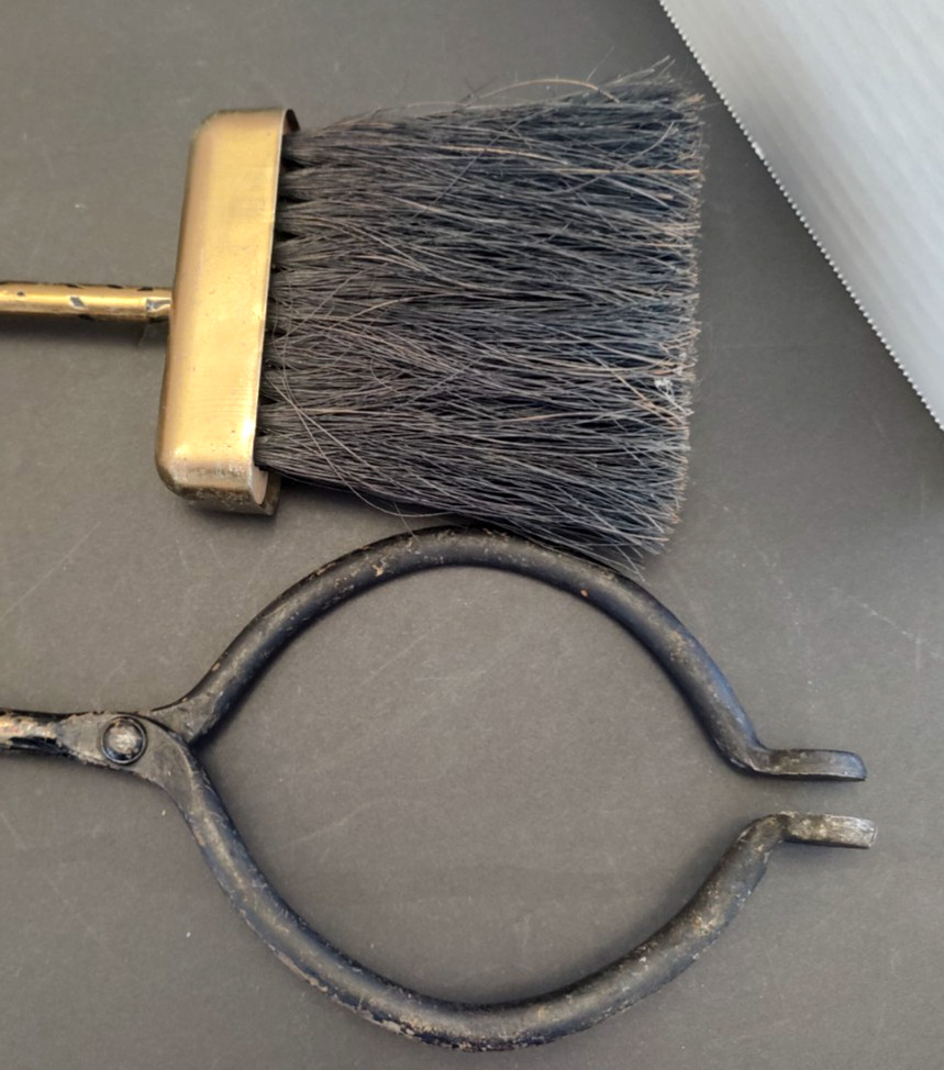 Vintage Iron/Brass Hammered Gothic 4 Pc Fire Place Tool Set