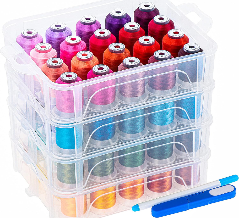 80 Spools 500M Each Embroidery Machine Thread with Clear Plastic Storage Box