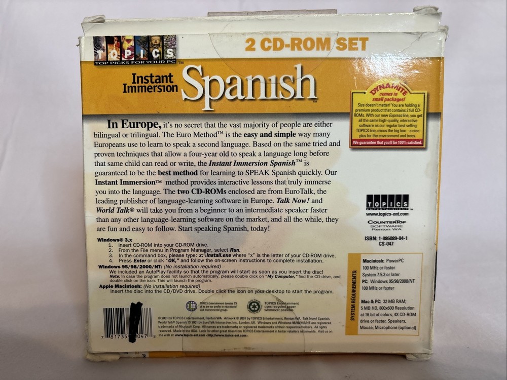 Instant Immersion SPANISH The EURO Method 2-CD ROM Set (PC/Mac)