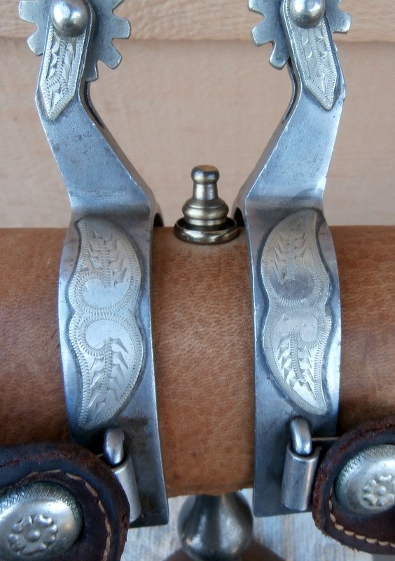 Vintage Crockett Renalde Mustache Silver Overlay Horse Spurs and Leather Straps