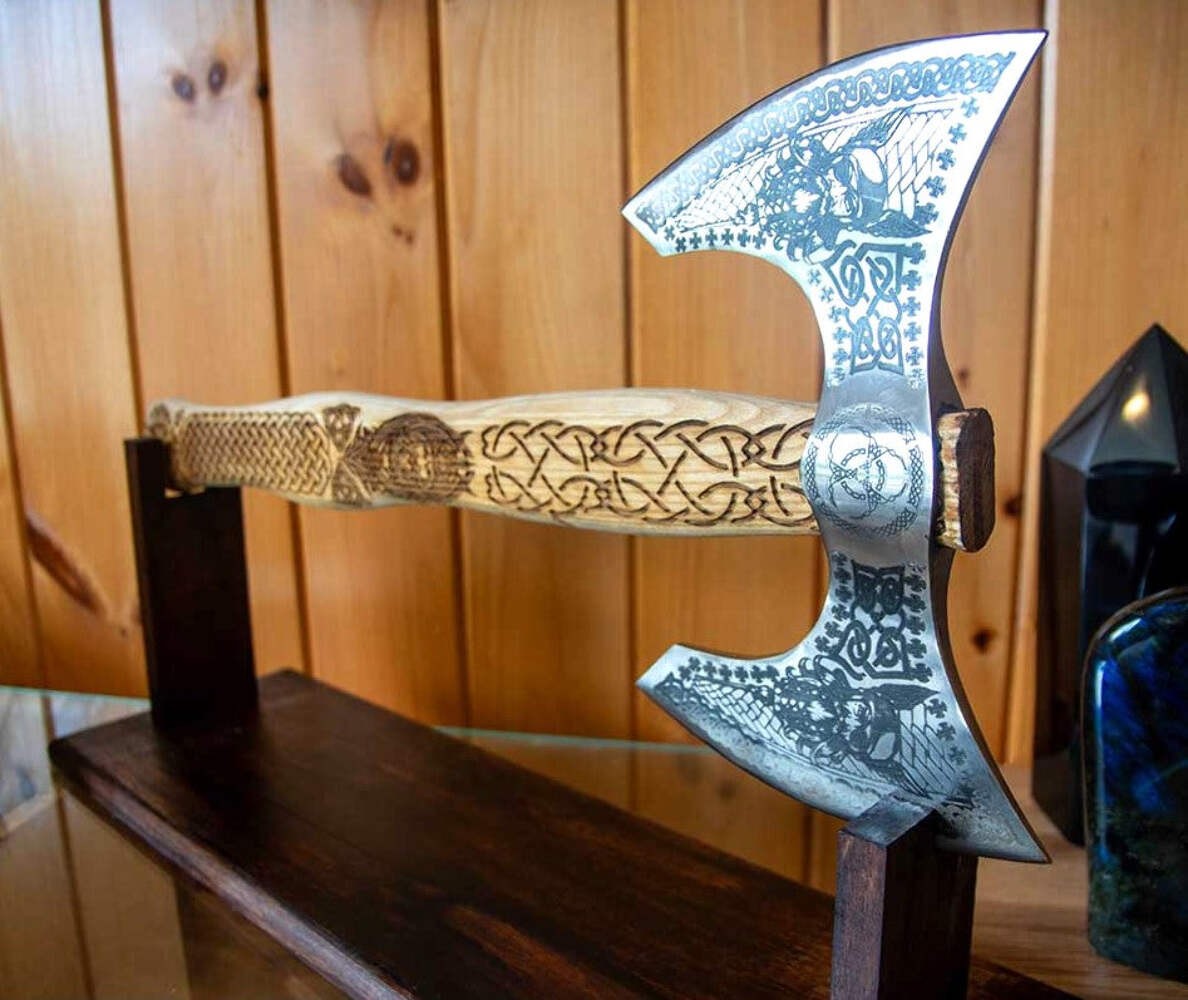 Tactical / Throwing Viking Axe - Hand Forged Carbon Steel w/Leather Sheaths