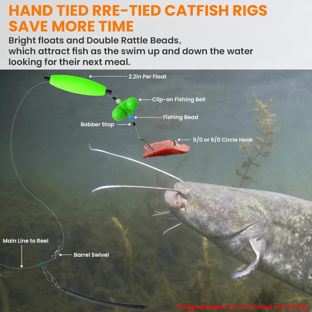 Catfish Rigs Float Catfishing 5/0 HOOK * 6PCS, Multiple colors