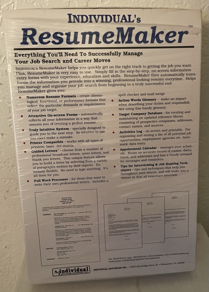 Individual Resume Maker Mac Software 3.5 disks