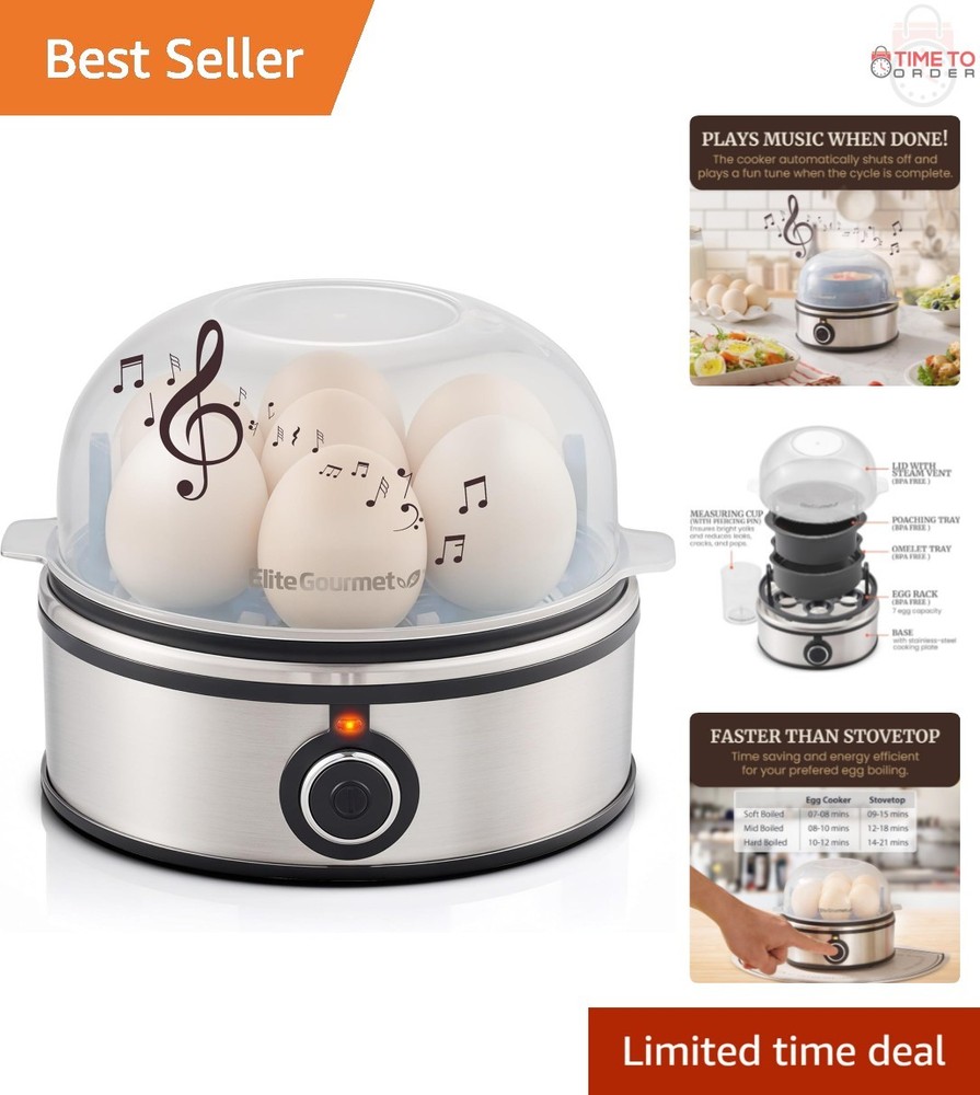 Egg Cooker Stainless Steel 7-Egg Capacity Multi-Use Hard Soft Boiled Poached