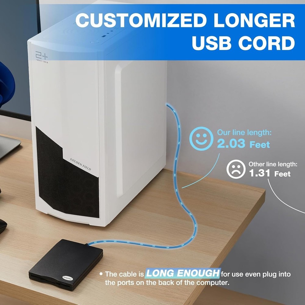 Dust-Resistant External Floppy Disk Drive - Compatible with Windows 11-2000