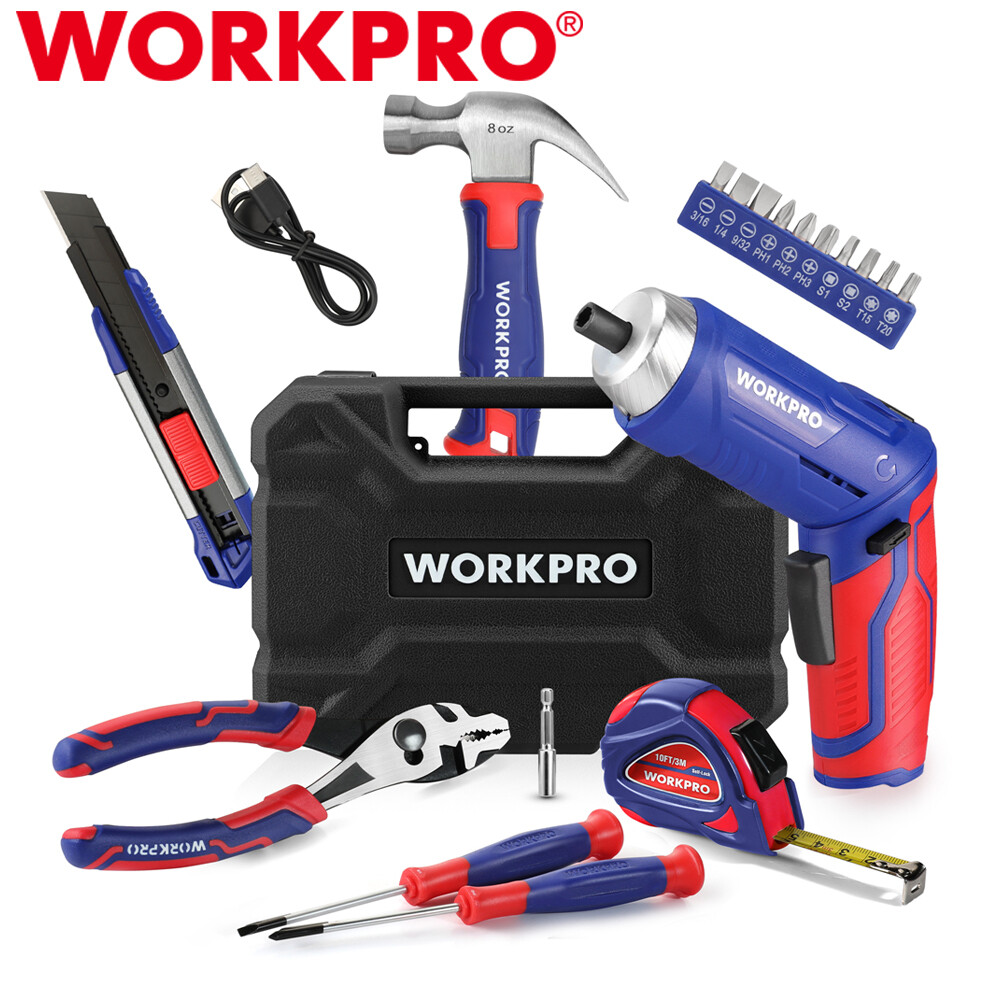 WORKPRO Home Tool Set 3.7V Rotatable Electric Screwdriver 18PC Portable Tool Kit