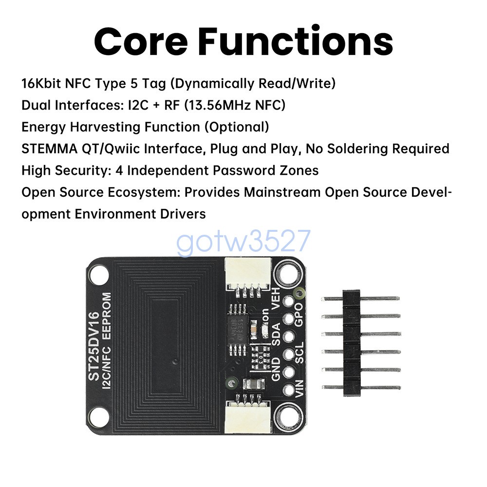 ST25DV16K I2C RFID Dynamic Tag Module RF Module Compatible with STEMMA QT/Qwiic