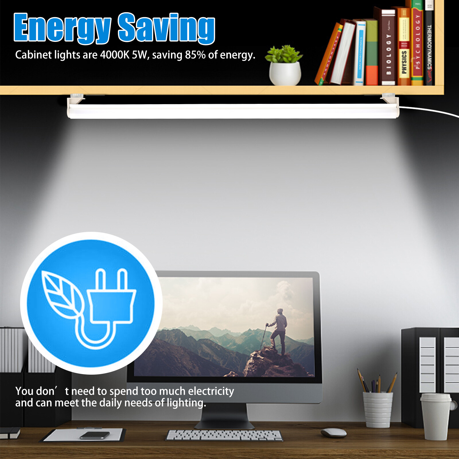 2X LED Kitchen Under Cabinet Closet Shelf Lighting Strip Bar USB Light Lamp Kit