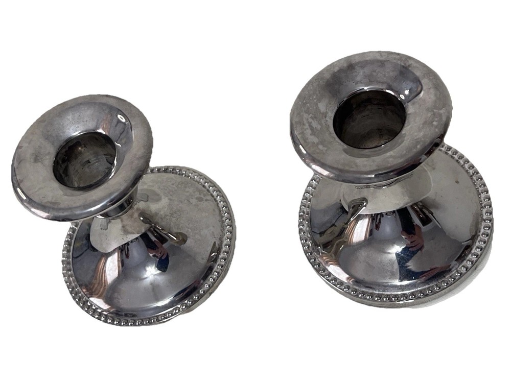 Pair Of 3" Three Inch Silver Plate Candle Holders - Unbranded