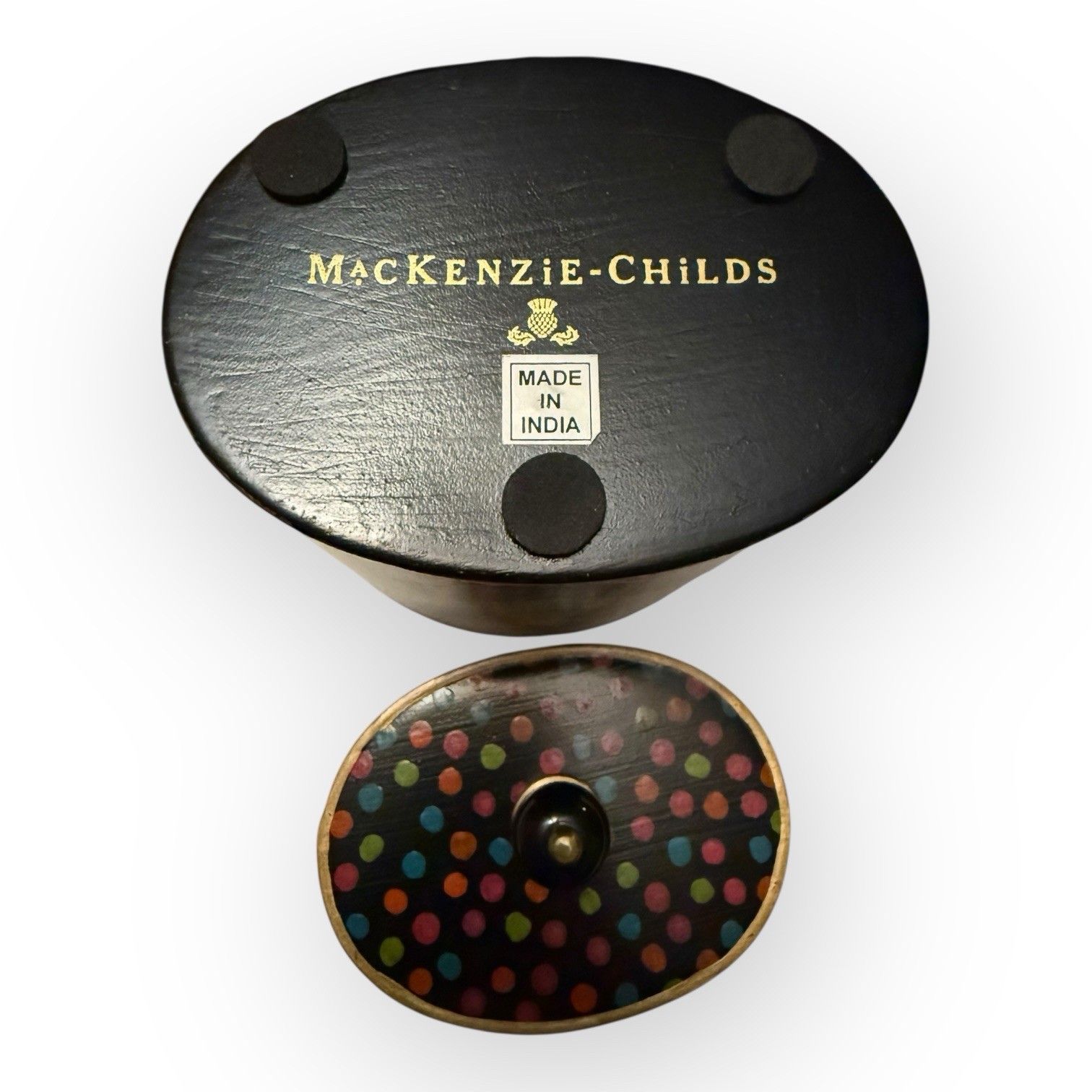 Mackenzie-Childs Trampoline Boutique Cotton Box & Lid Zig Zag Polka Dots 7.5”x5”