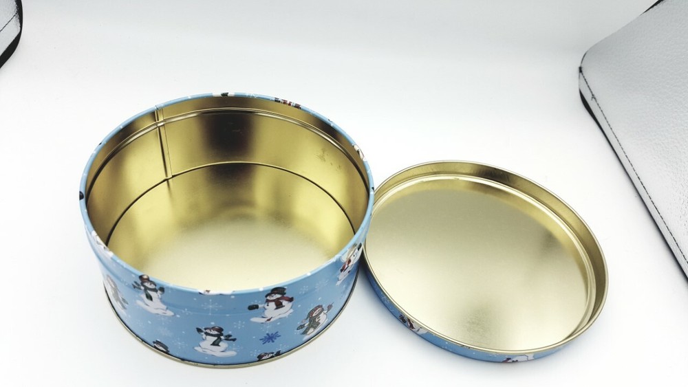 Snowman Christmas Round Tin Cookie Tin