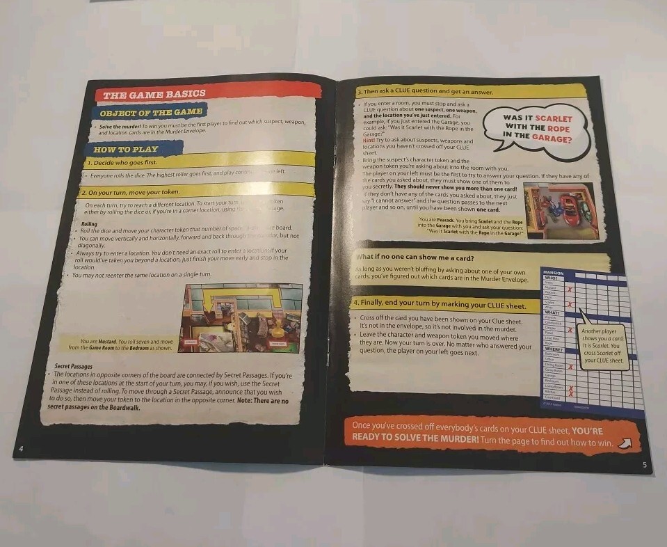 2013 Clue Mystery Game Replacement Instructions Only