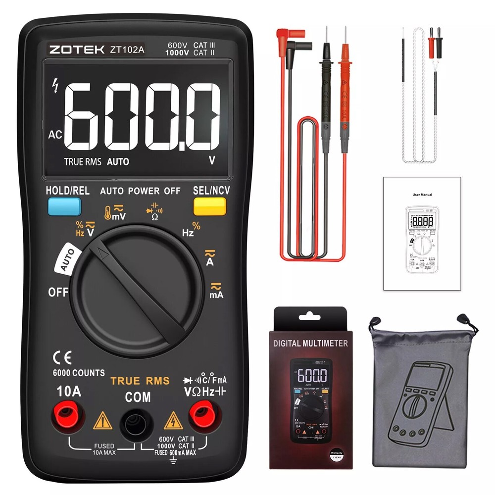 Auto Range TRMS 6000 Counts Voltmeter Ohm Meter Tester Digital Multimeter Tester