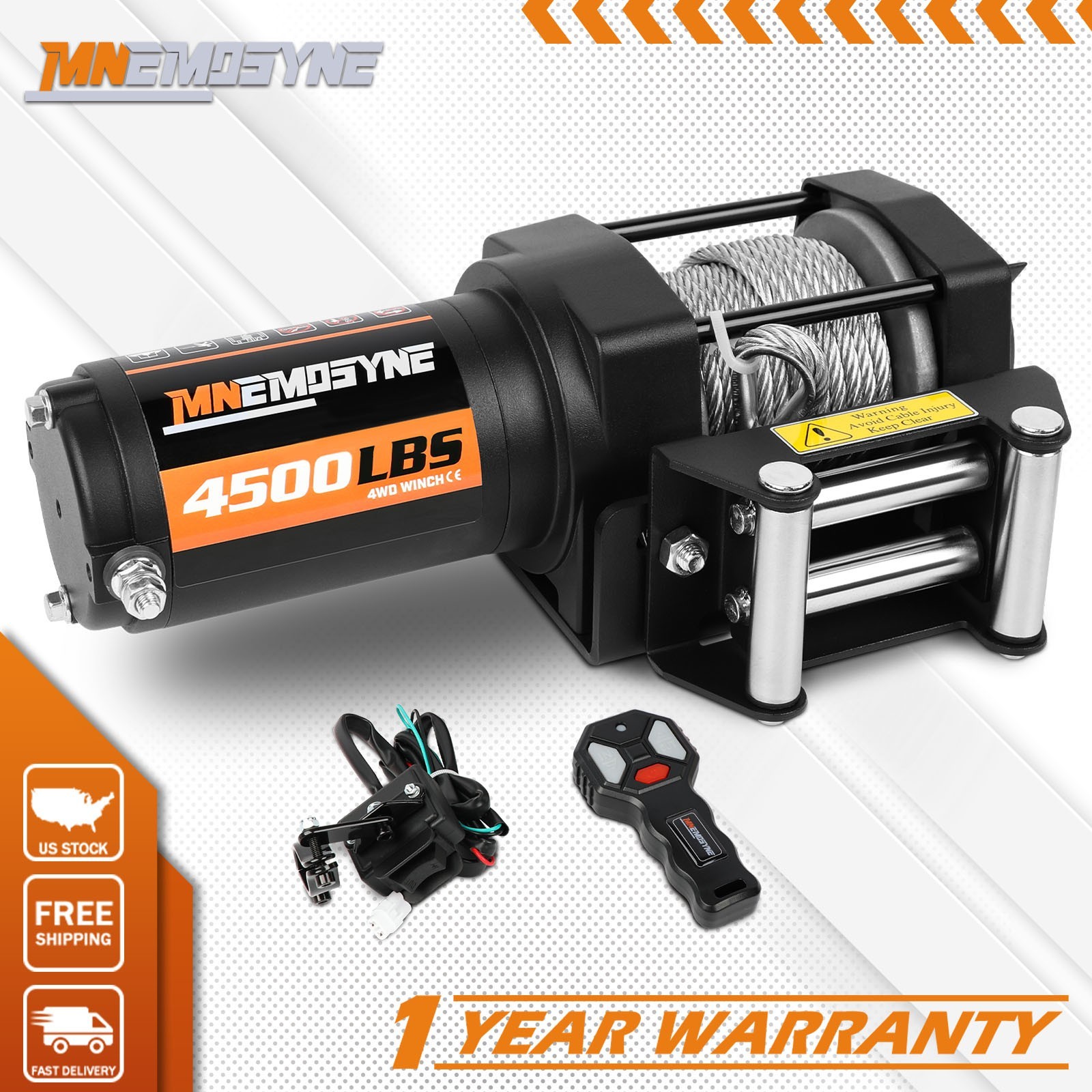 MNEMOSYNE Electric Winch 4500lb Steel cable Wireless Remote Towing ATV UTV 4×4