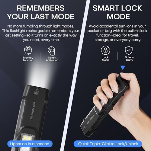 EDC Tactical Flashlight, Flat Flashlights Rechargeable,Dual Black (White Light）