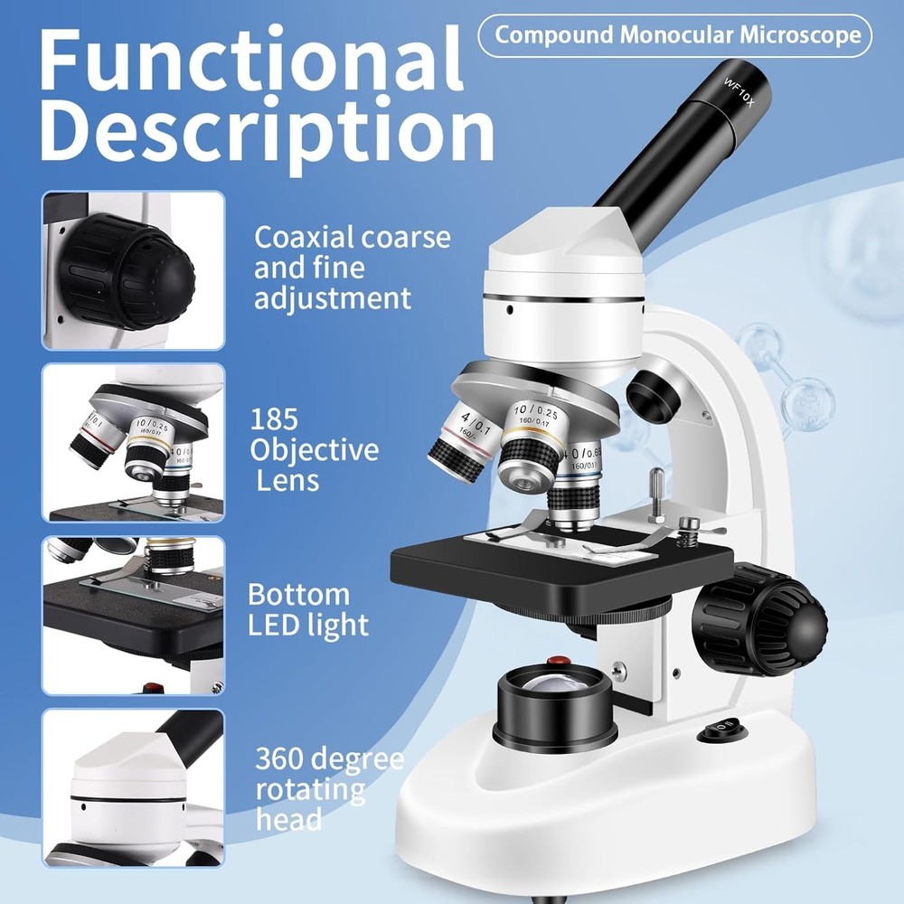 Compound Microscope 2500x WF10x WF25x LED Metal Frame - NIB