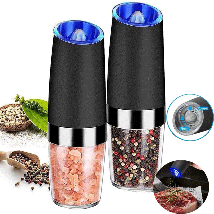 2 Pack Gravity Electric Salt and Pepper Grinder Mill Shaker Adjustable Automatic