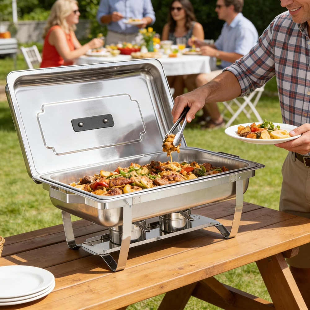 Chafing Dish Buffet Set 4 Packs,9 Quart Stainless Steel Foldable Rectangular Cha