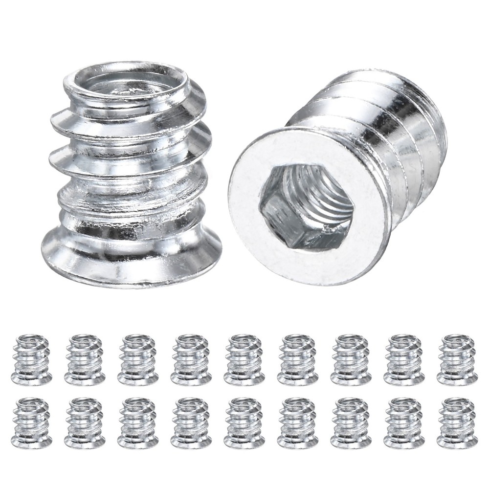 20-Pack Threaded Inserts for Wood, M6x10mm Threaded Insert Nuts [Silver Tone]