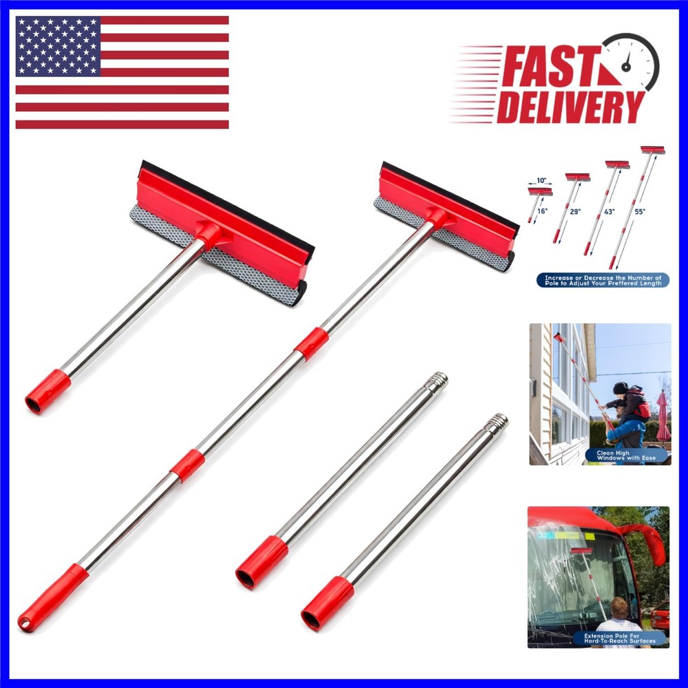 2-in-1 Window Squeegee with 55" Extension for Effortless Cleaning