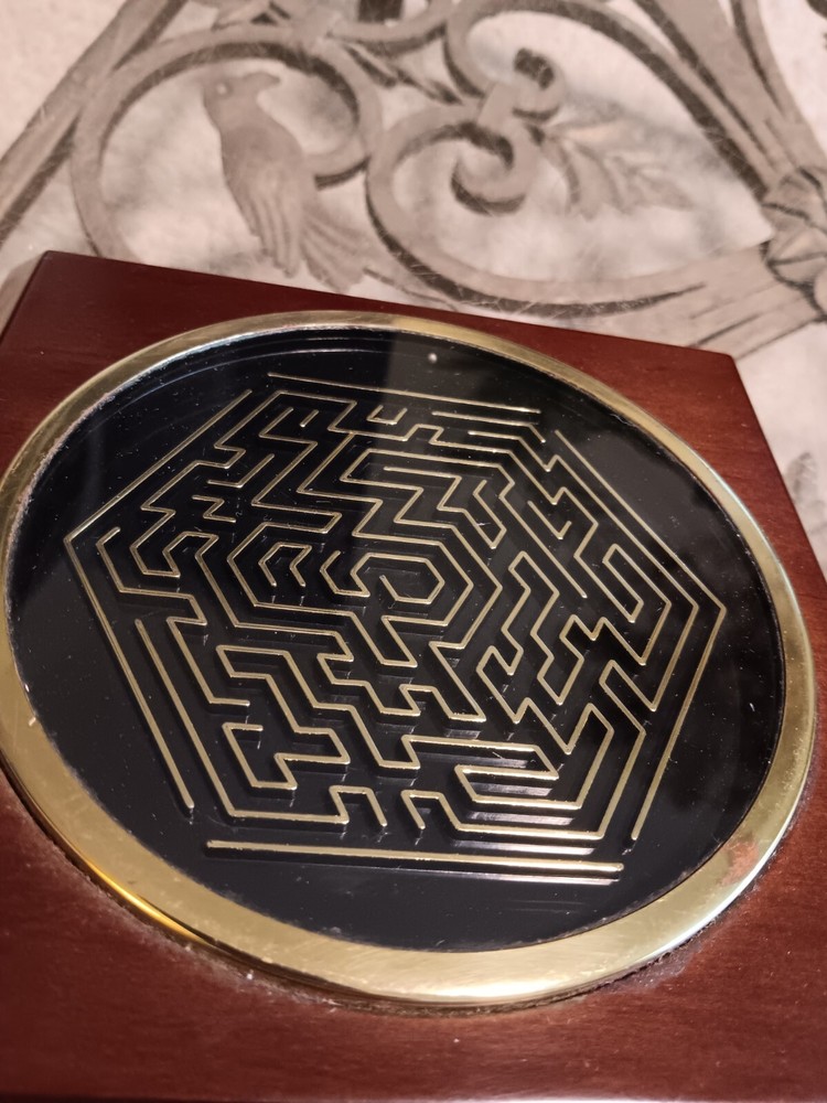 Mid Century Black & Brass Solid Wood Cube Flat Maze