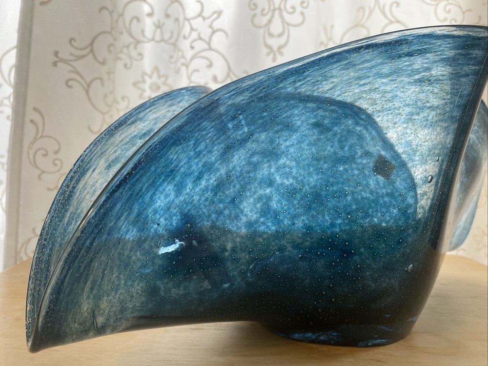 Blue Wavy Hand Made Bubble Vase