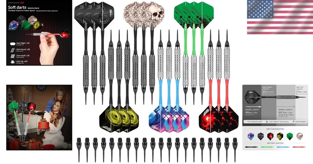 Customize Your Game: 18 Soft Tip Darts Set with Versatile Replacement Shafts