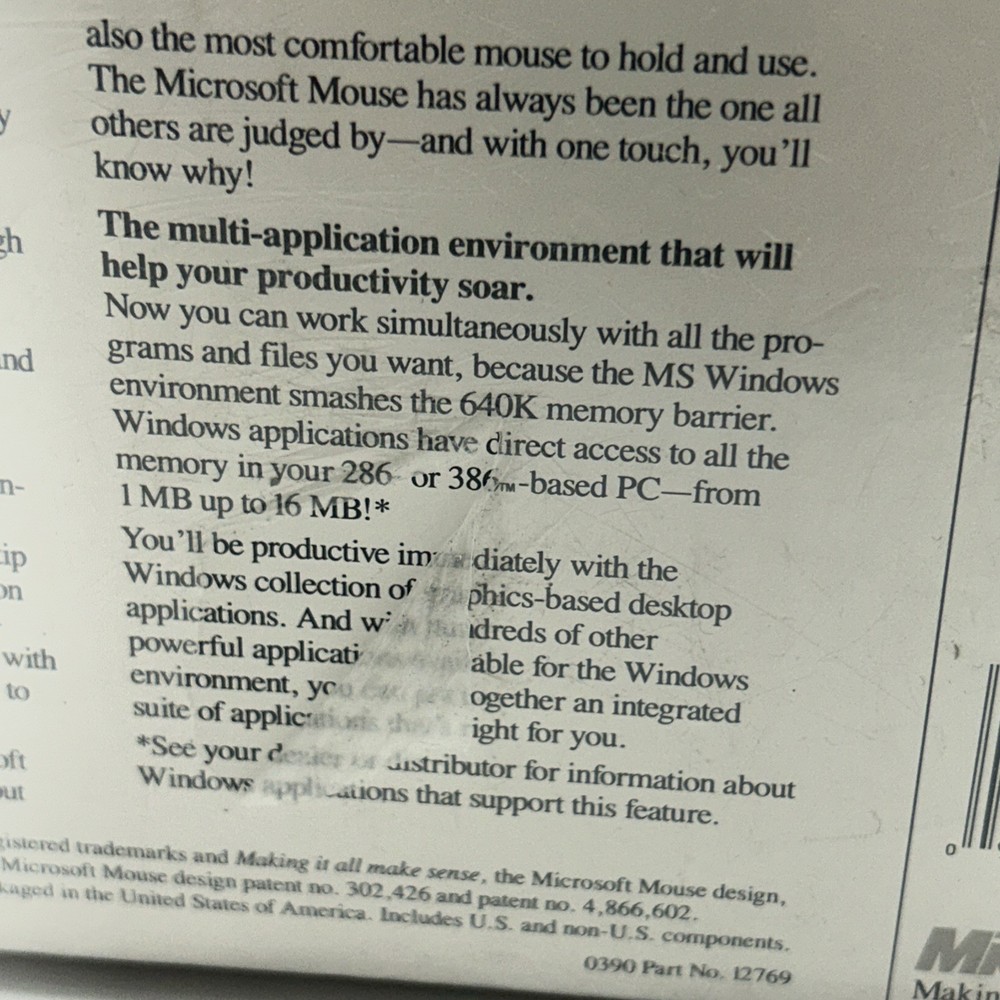 Microsoft Windows 3.0 Operating System + Microsoft Mouse - Vintage 92 Sealed Box