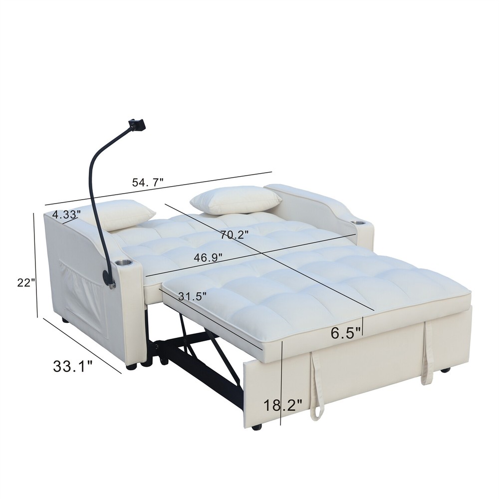 Convertible Sleeper Sofa Bed Loveseat Sofa 2 Seater Couch w/ Pull-Out Bed