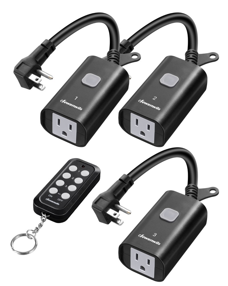 DEWENWILS Outdoor Remote Control Outlet, 1 Remote Control+3 Outlets