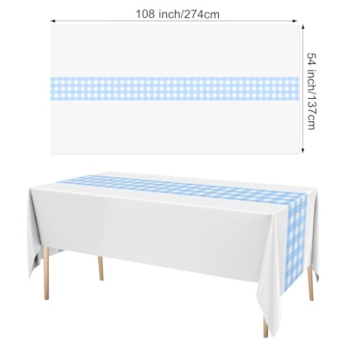 Checkered Disposable Plastic Tablecloth with Retro Gingham Table 6 Blue White