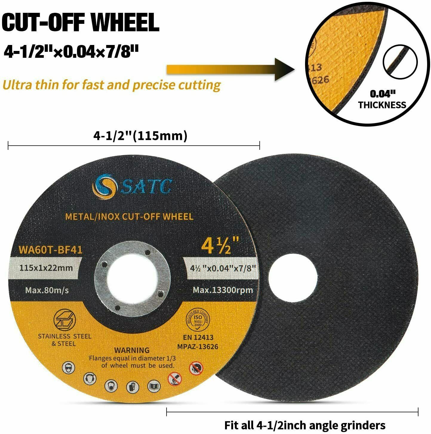 4-1/2" Cutting Disc Ultra Thin Metal 4.5 inch Cut Off Wheels for Angle Grinder