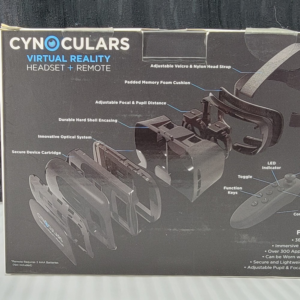 Cynoculars Virtual Reality 3D Headset Wireless - Gaming Remote Compatible
