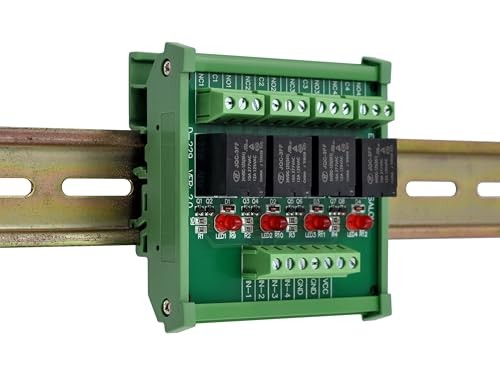DIN Rail Mount 4 SPDT 10Amp Power Relay Interface Module, DC 24V Version.