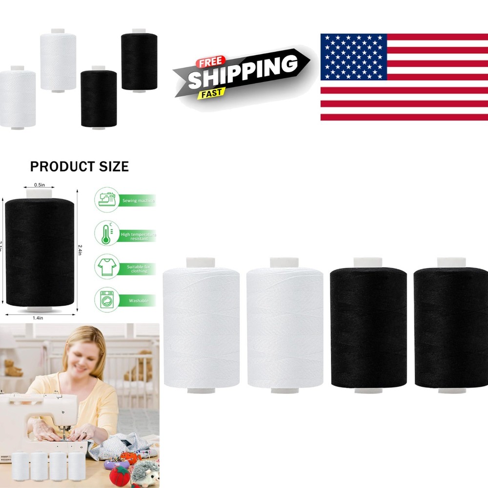 4 Spools All Purpose Sewing Thread 1000 Yards Black White for Creative Projects