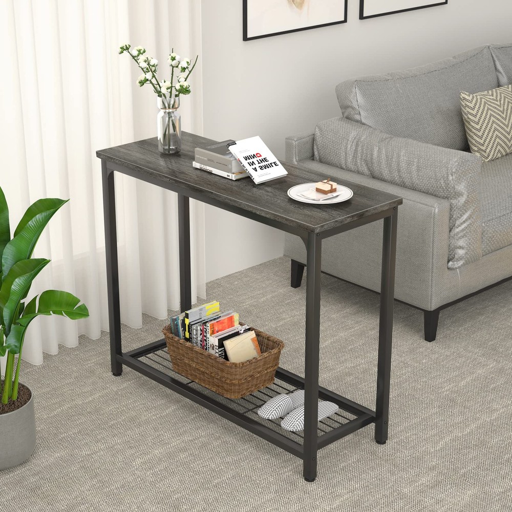 Console Table Sofa Table with Mesh Shelves, 2 Tier Entryway Table Foyer Table...