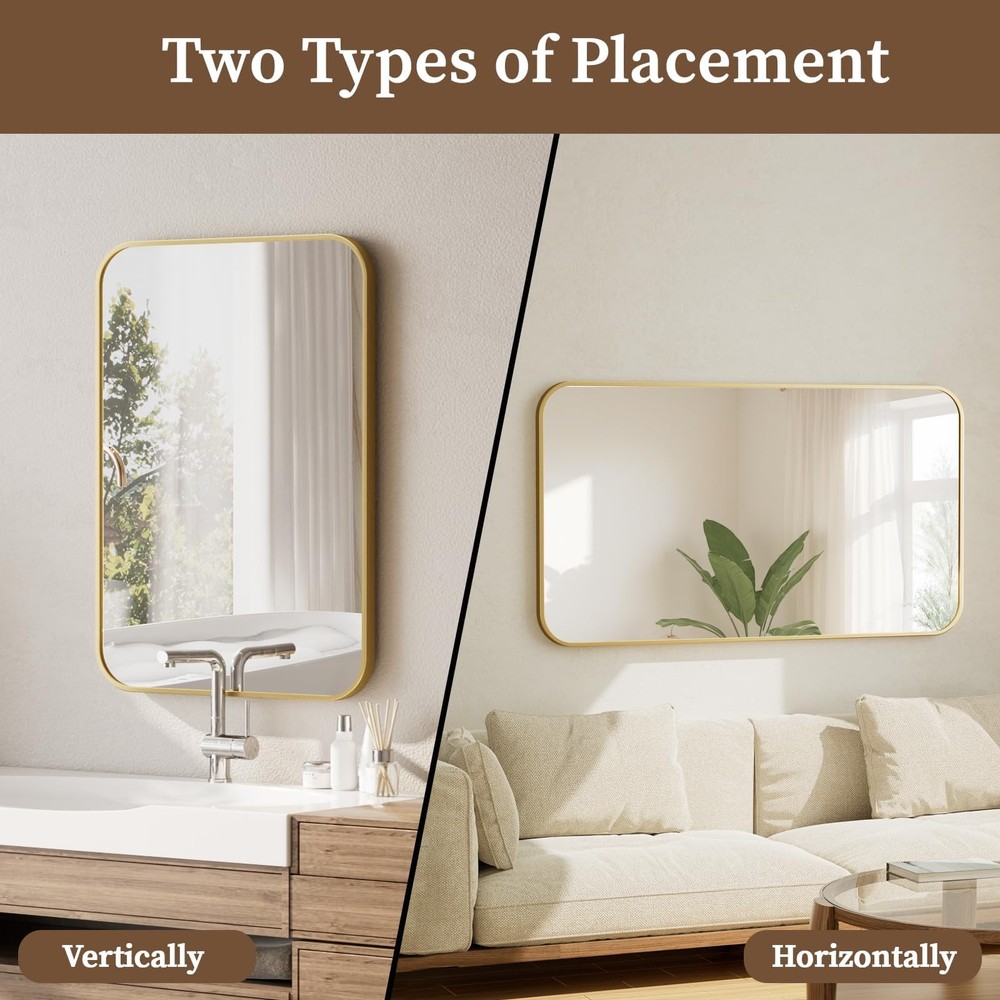 26" x 38" Rectangular Aluminum Alloy Frame Wall Mounted Bathroom Mirror with ...