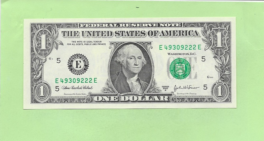 2003A ..UNCIRC $1  E 4930 9222 E  .... 2003A $1  E-E       NICE NOTE        FRN