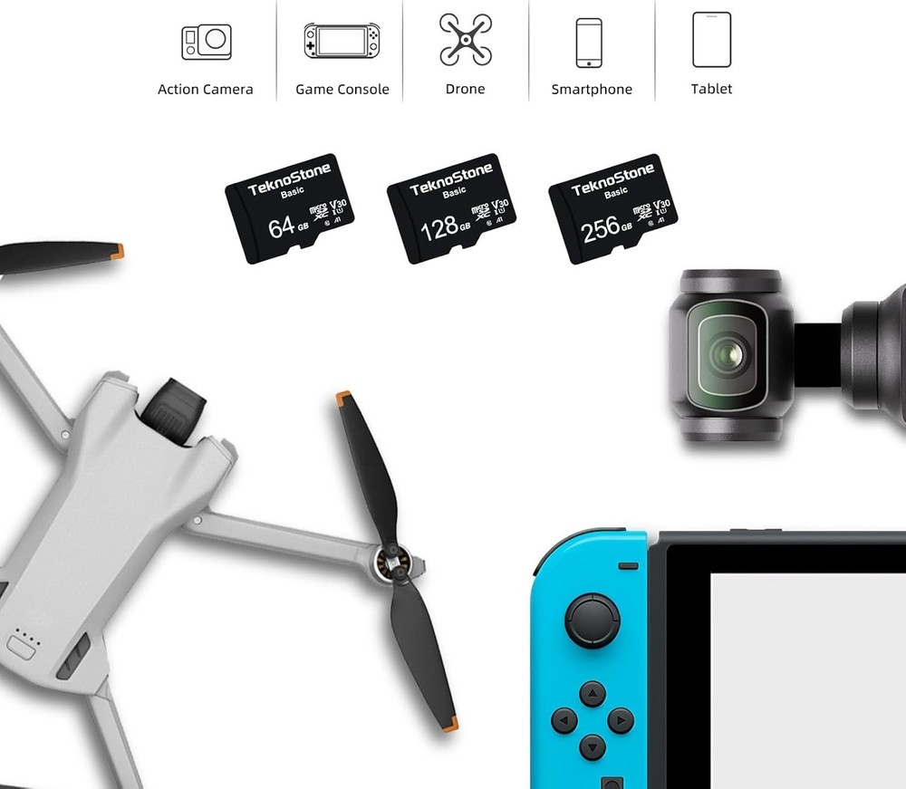 Basic 128GB MicroSDXC Flash Memory with Adapter 90MB/s Read 50MB/s Write UHS-...