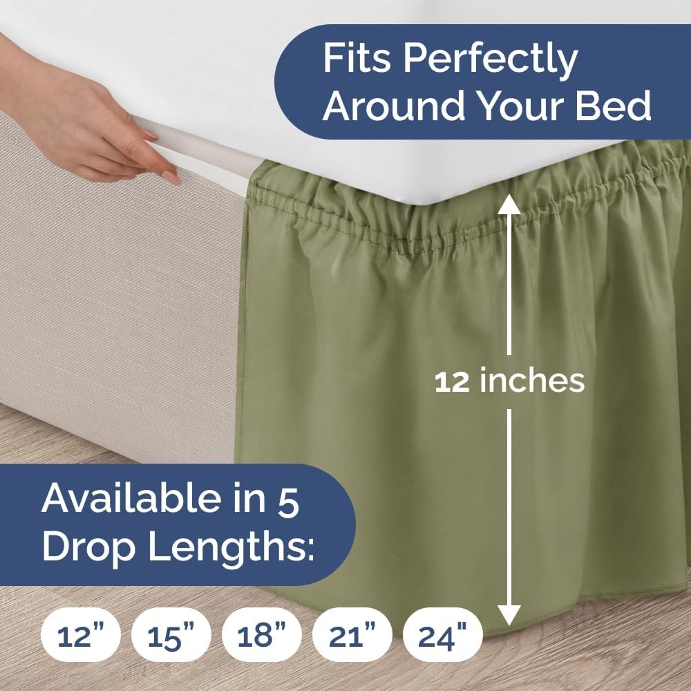Wrap Around Dust Ruffle Bed Skirt - Sage Green for Queen Size Beds with 12''Drop