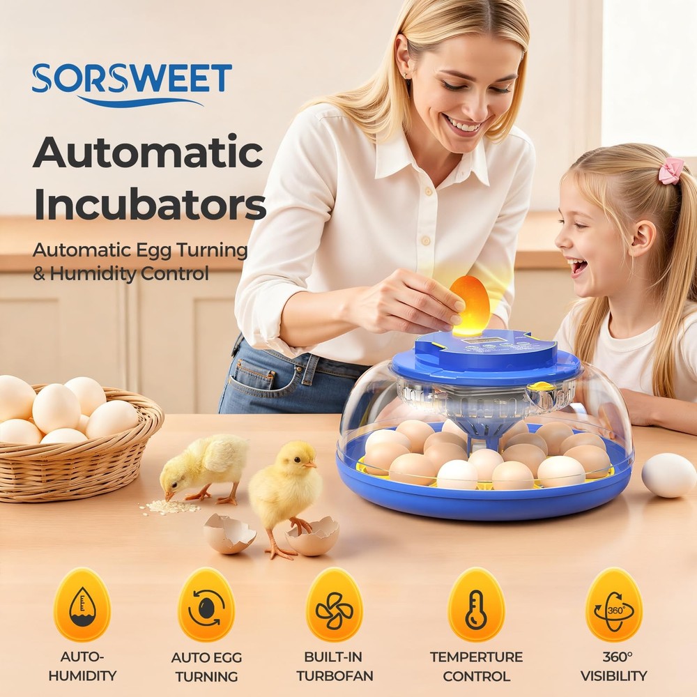 18 Egg Incubators for Hatching Eggs, 360° View with Automatic Egg Turning & H...