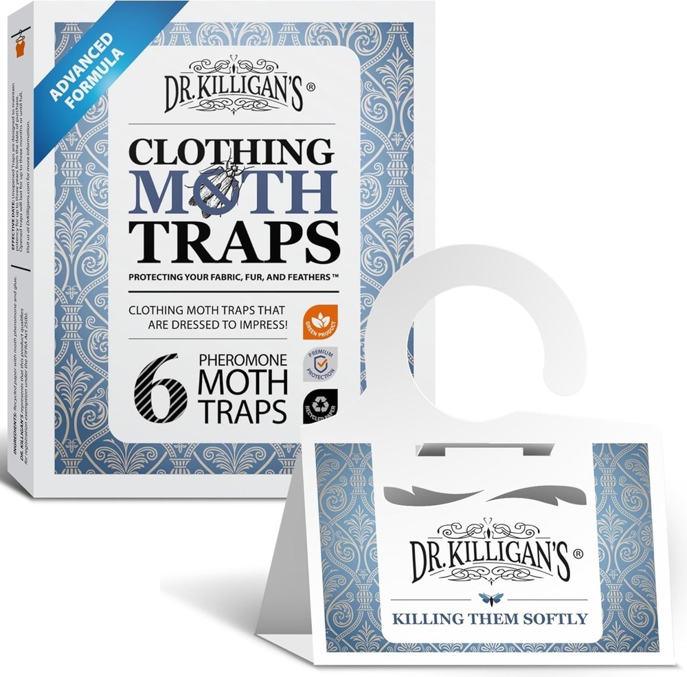 Dr. Killigan's Non-Toxic Clothes Moth Traps - 6 Pheromone Lures, White