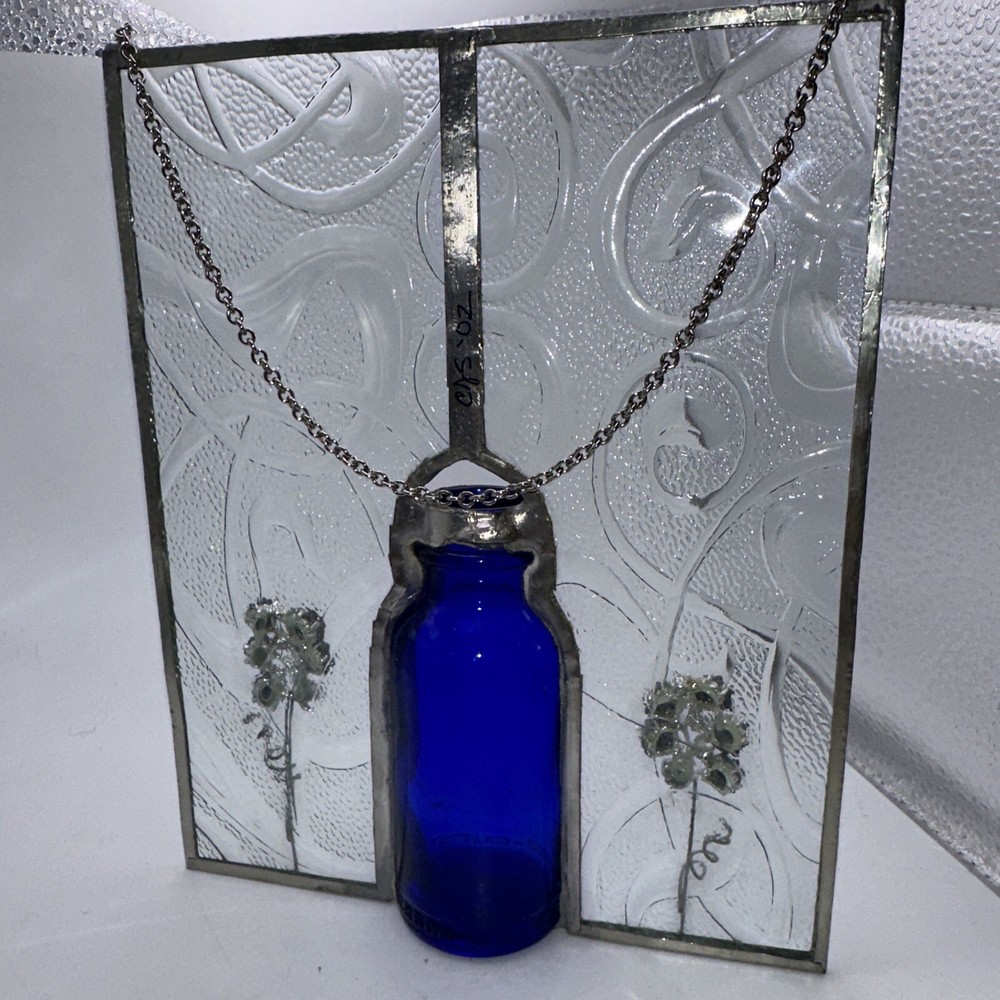 Hanging Glass Window Panel Cobalt Blue Bud Vase
