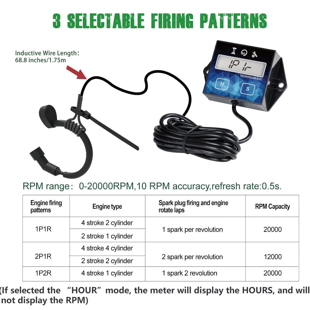 Digital Small Engine Tachometer Hour Meter,Resettable Hours,Replaceable Batte...
