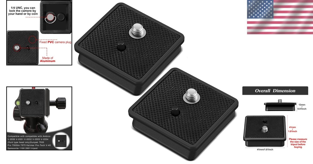 2-Pack 41mm Quick Release Camera Tripod Plates - Compatible with Ambico & Sunpak