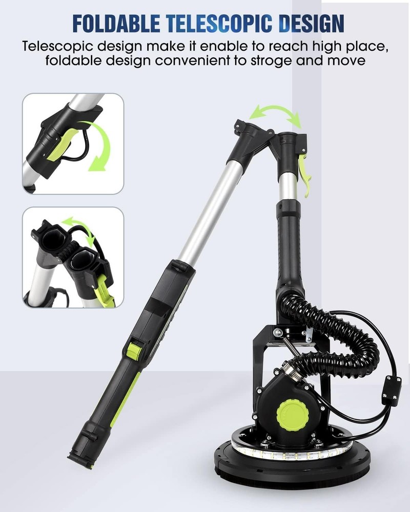 Versatile Corded 7.2A Drywall Sander with Powerful Vacuum & Extendable Handle