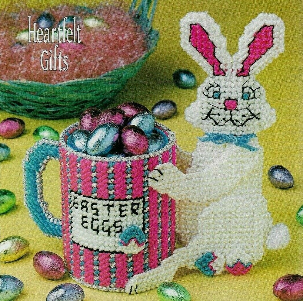 EASTER BUNNY MUG CANDY HOLDER PLASTIC CANVAS PATTERN INSTRUCTIONS