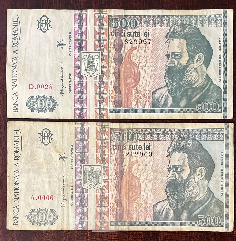 Romania Ref V438 : 2 x 500 Lei Banknotes