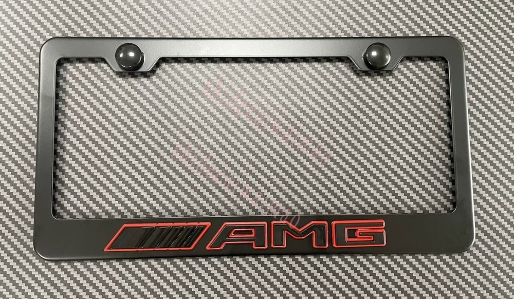 1x (black/red) AMG 3D Emblem BLACK Stainless License Plate Frame RUST FREE