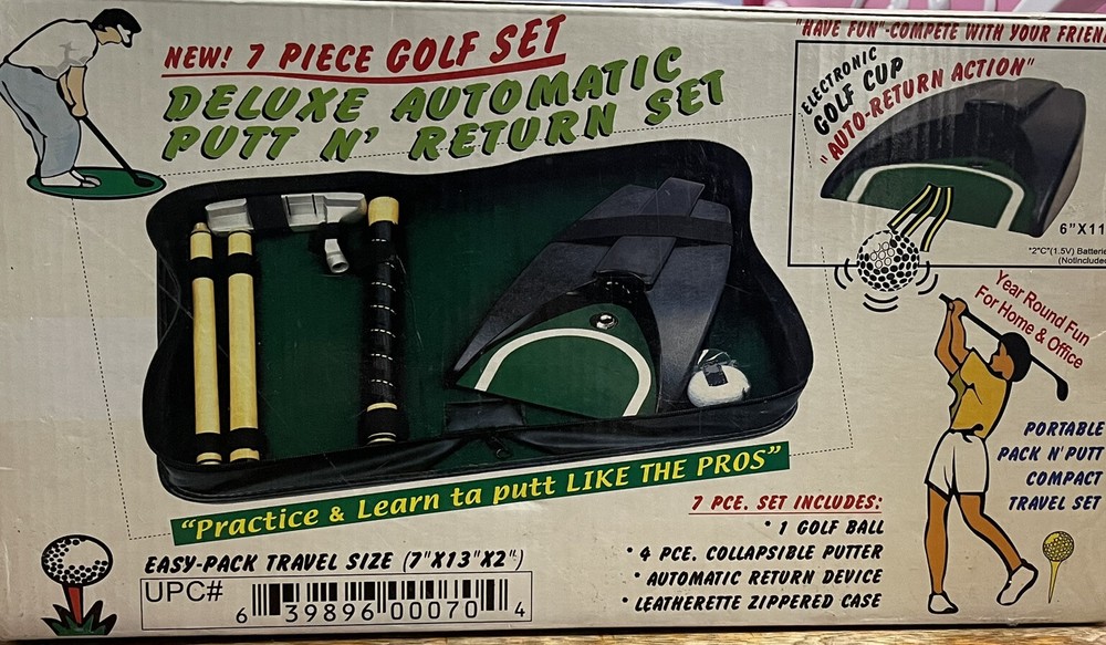 Vintage Automatic  Putt N Return Set Portable Pack N Putt Compact Travel Set